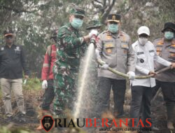Kapolda Riau dan Pangdam Tuanku Tambusai Patroli Udara Karhutla, Turun Langsung Padamkan Api di Pelalawan